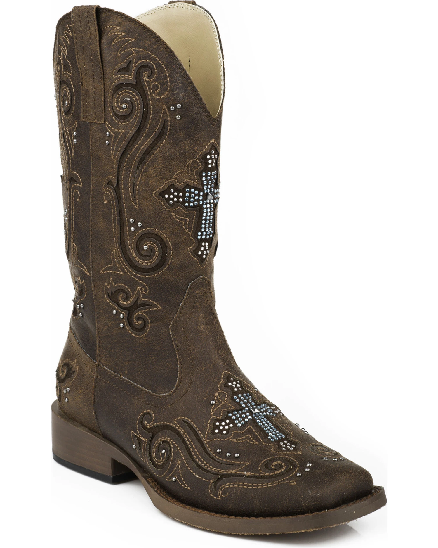 Roper Women's Bling Crystal Cross Faux Leather Western Boots