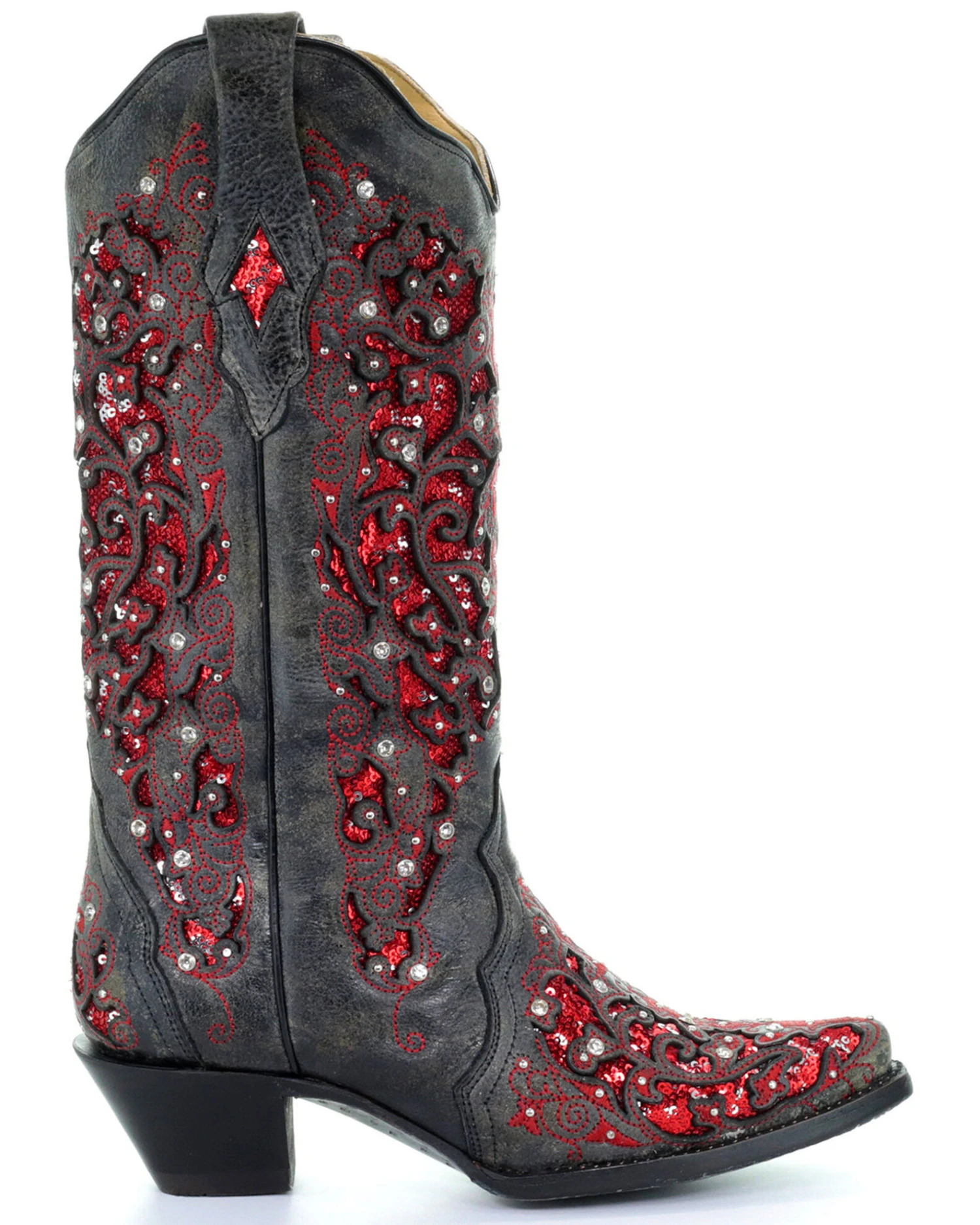 Corral Women's Crystal And Red Sequin Inlay Western Boots - Snip Toe - Image 2