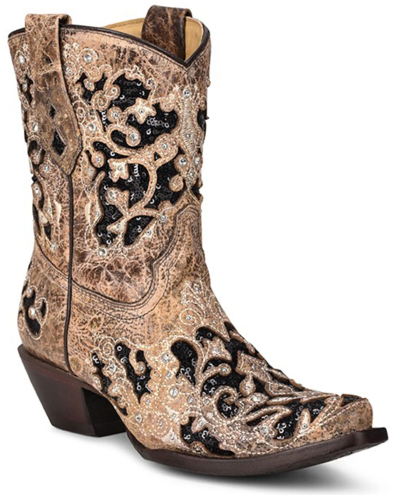Corral Women's Brown Inlay Western Booties - Snip Toe