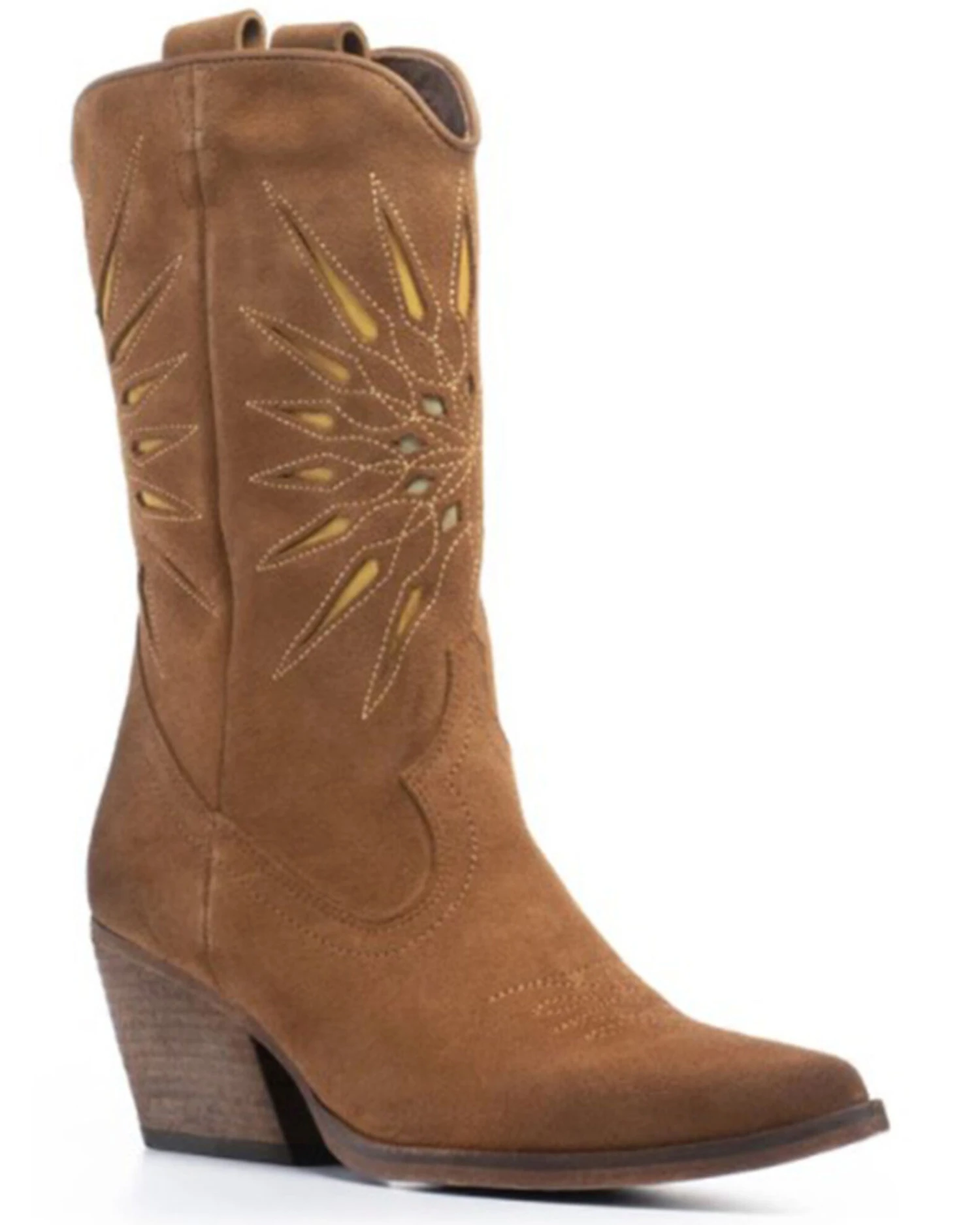 Golo Women's Contrasting Inlaid Sun Western Boots - Pointed Toe